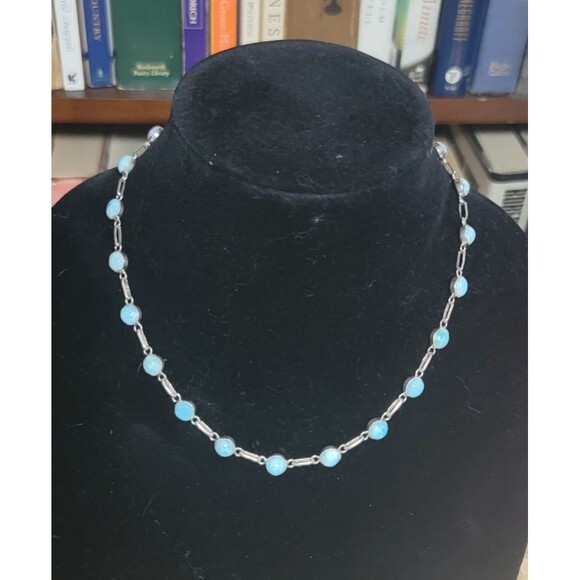 Natural Larimar necklace in 925 Sterling Silver 18" w/ 22 D.R. Larimar gemstones - Picture 12 of 16
